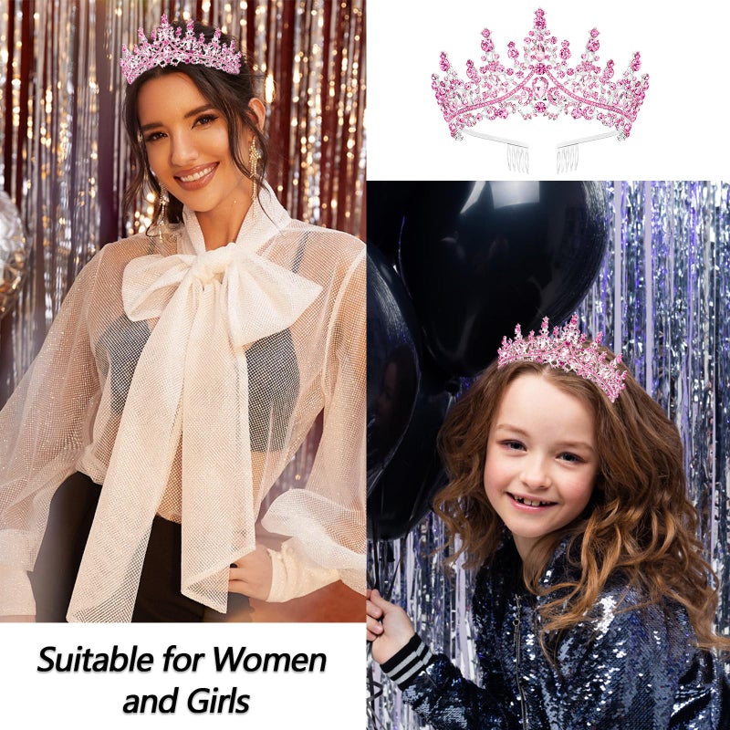 VELSCRUN Pink Crystal Birthday Tiara Crowns for Women Girls It's My Birthday Sash Queen Girls Princess Crown with Combs Happy Birth Party Decorations Mom Sisters Birth Gift Hair Accessories - Image 3