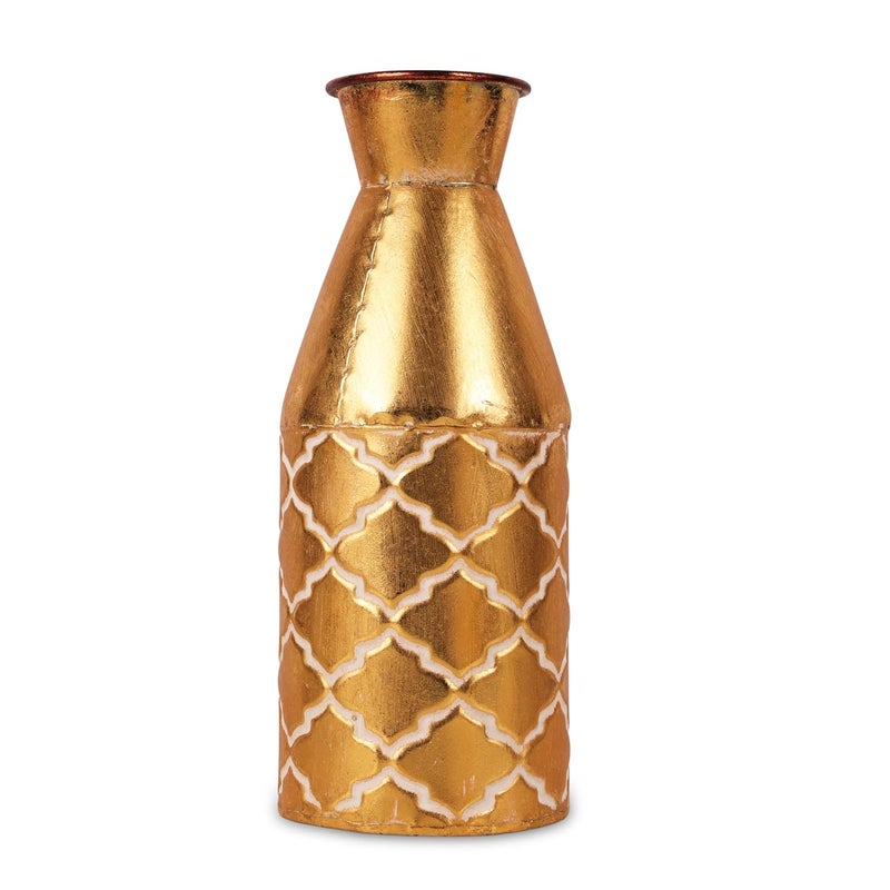 HOME ELEMENTS Modern Classic Floor Vase for Dried Flowers Countertop Vase for Pampas & Branches Fake Flowers for Living Room Dining Bedroom Home Corner Hallway Office - Gold (28cm Height) - Image 1