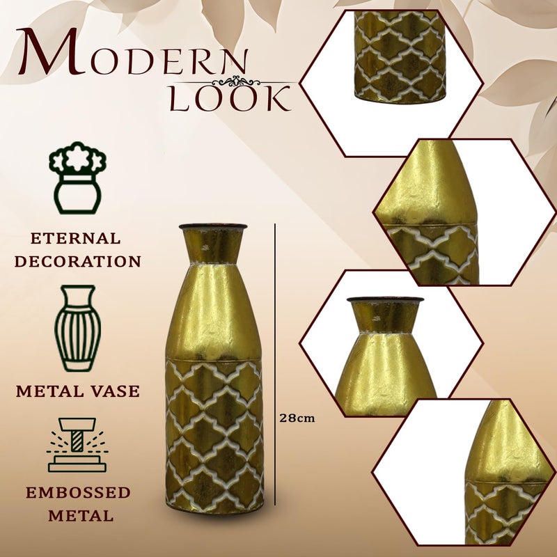 HOME ELEMENTS Modern Classic Floor Vase for Dried Flowers Countertop Vase for Pampas & Branches Fake Flowers for Living Room Dining Bedroom Home Corner Hallway Office - Gold (28cm Height) - Image 4