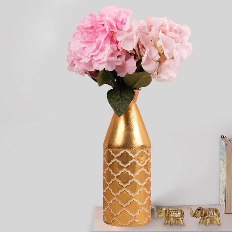 HOME ELEMENTS Modern Classic Floor Vase for Dried Flowers Countertop Vase for Pampas & Branches Fake Flowers for Living Room Dining Bedroom Home Corner Hallway Office - Gold (28cm Height) - Image 3