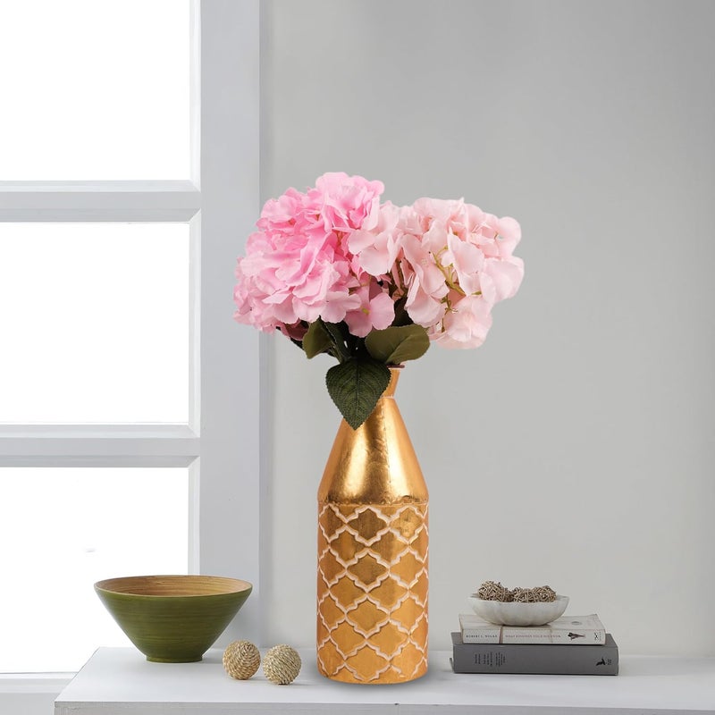 HOME ELEMENTS Modern Classic Floor Vase for Dried Flowers Countertop Vase for Pampas & Branches Fake Flowers for Living Room Dining Bedroom Home Corner Hallway Office - Gold (28cm Height) - Image 2