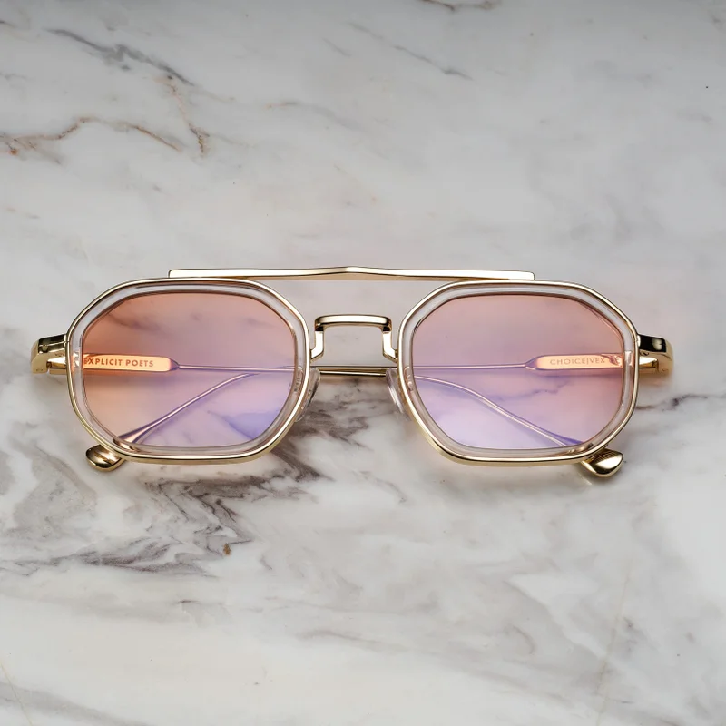 Explicit Poets Explicit Poets Unisex Vex Gold & Clear-Gradient Gold Stylish Sunglasses, A21EP4