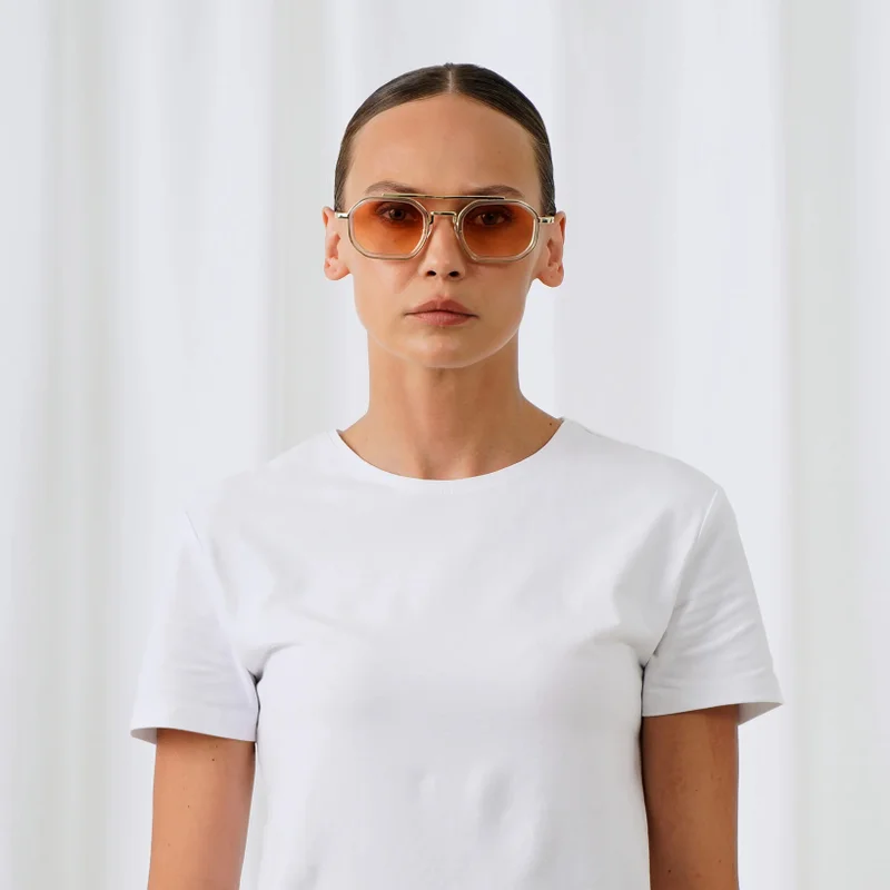 Explicit Poets Explicit Poets Unisex Vex Gold & Clear-Gradient Gold Stylish Sunglasses, A21EP4