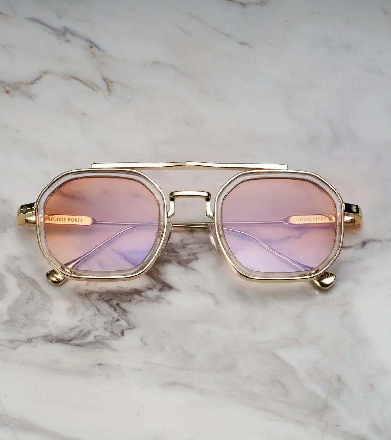 Explicit Poets Explicit Poets Unisex Vex Gold & Clear-Gradient Gold Stylish Sunglasses, A21EP4