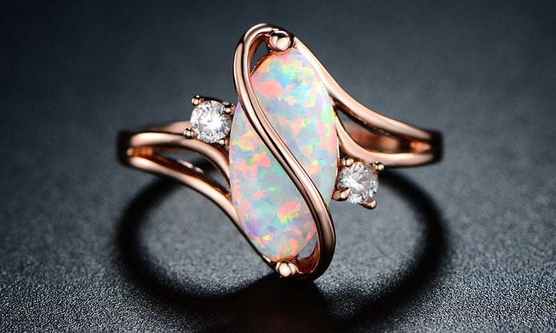 Barzel 18K Rose Gold Plated Created Fire Opal Ring With Cubic Zirconia Accents (Rose Gold Fire Opal, 5) - Image 4