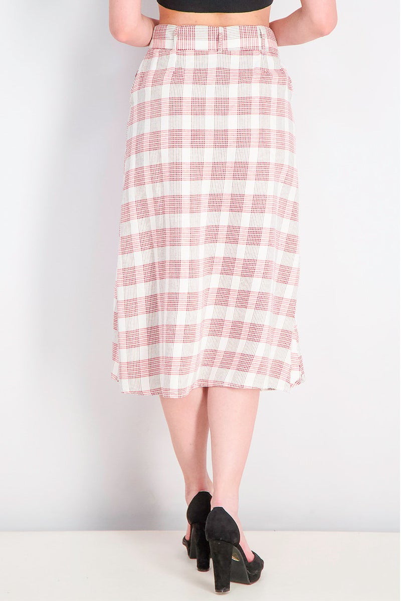MANGO Women Checked Midi Skirt, Red and White and Black - Image 3