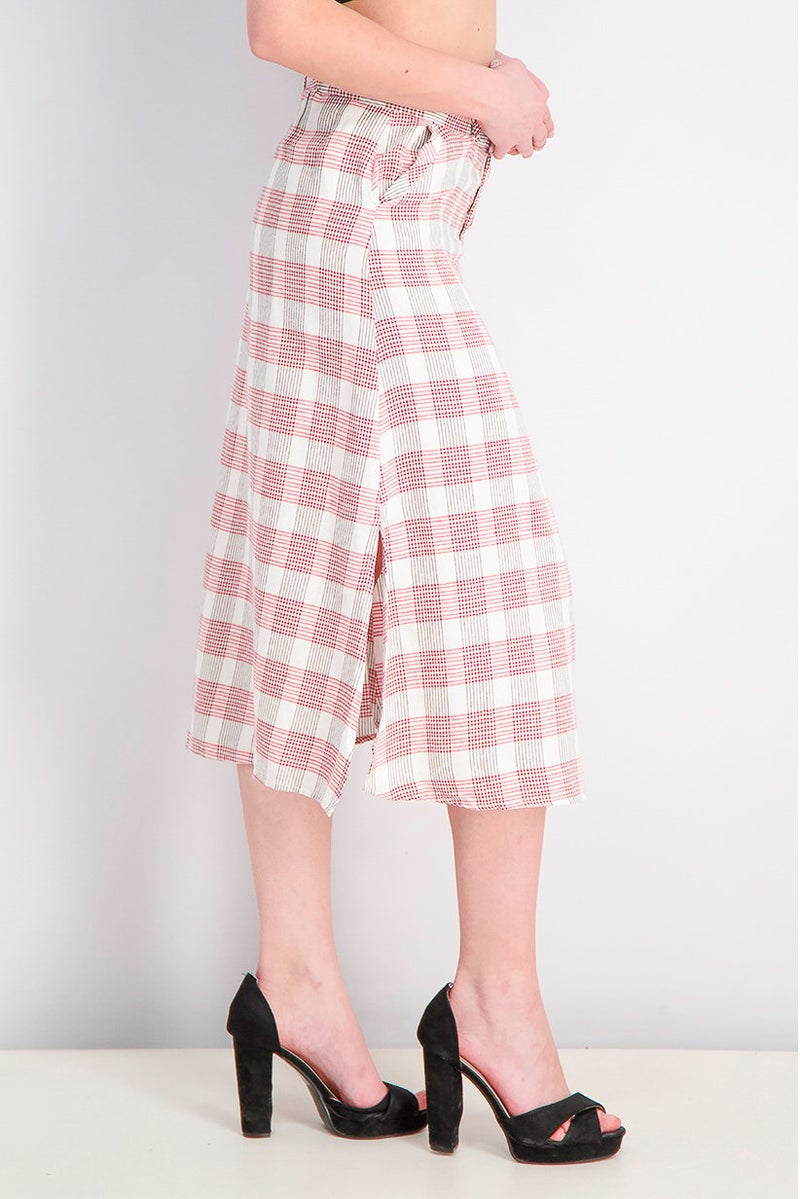 MANGO Women Checked Midi Skirt, Red and White and Black - Image 4