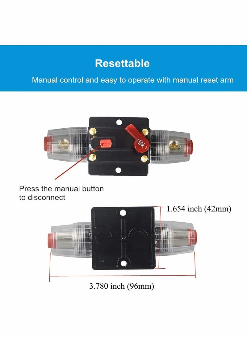 Y&D Audio Circuit Breaker Auto Car Stereo Inline Fuse Holders Inverter,100A/150A, Manual Reset 12V-24V DC for Automotive Marine Boat System Protection (100A)  - Image 2