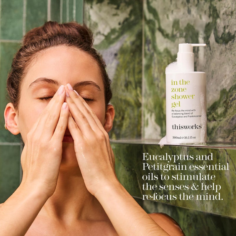 THISWORKS In The Zone Shower Gel | Refreshing Body Wash with Eucalyptus & Frankincense | Cleanses, Soothes, and Revitalizes Skin | Aromatherapeutic Formula, 10.1 oz / 300ml - Image 4