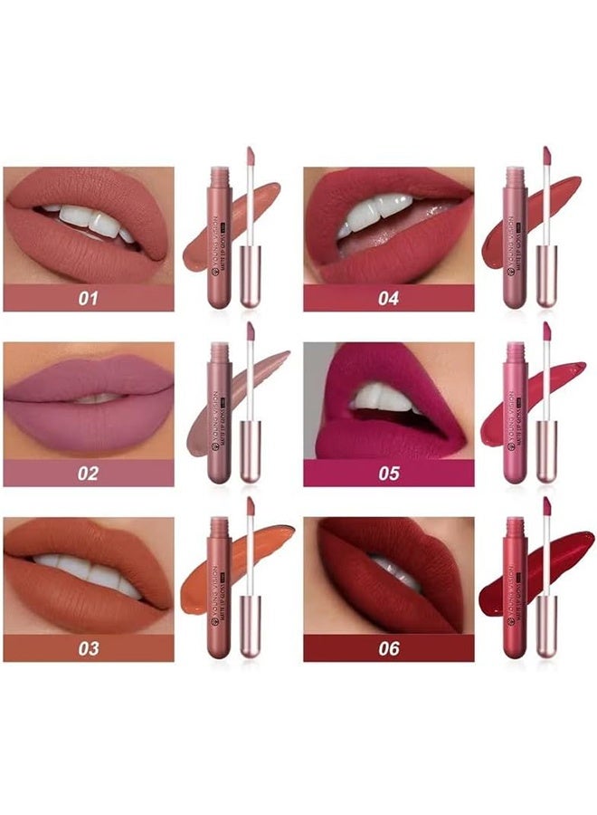 YOUNG VISION 6-Pcs Matte Velvet, Matte Nude Liquid Lipstick Set - Long-Lasting & Pigmented Shades, Lip Gloss Bundle Gift Collection for Girls/Women - Image 2
