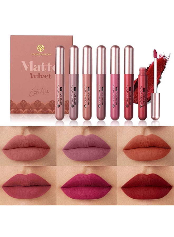 YOUNG VISION 6-Pcs Matte Velvet, Matte Nude Liquid Lipstick Set - Long-Lasting & Pigmented Shades, Lip Gloss Bundle Gift Collection for Girls/Women - Image 1