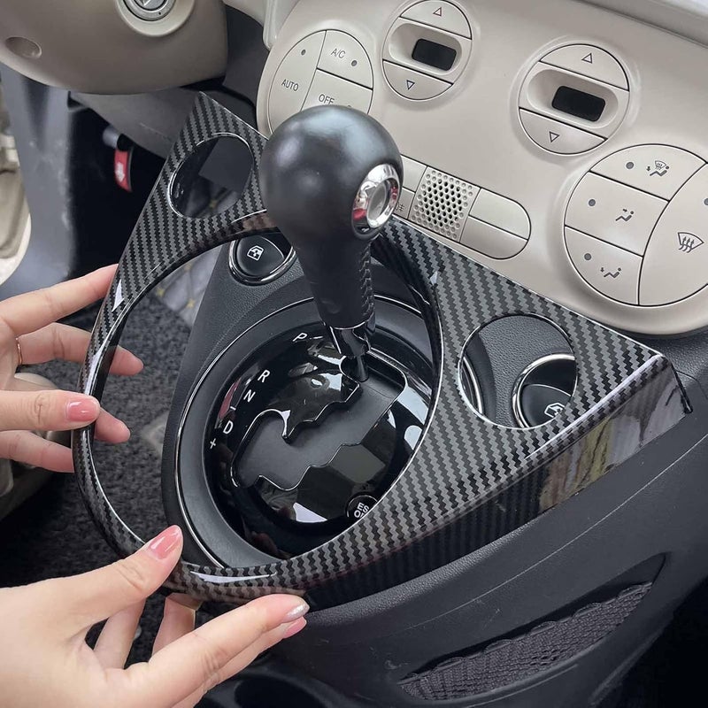 Gear Shifter Panel Frame Trim Cover, Gear Box Shift Panel Frame Cover Sticker, Paste Installation for 500 - Protective Scratch Layer, Easy Peel and Stick, (Carbon Fiber Pattern) - Image 2