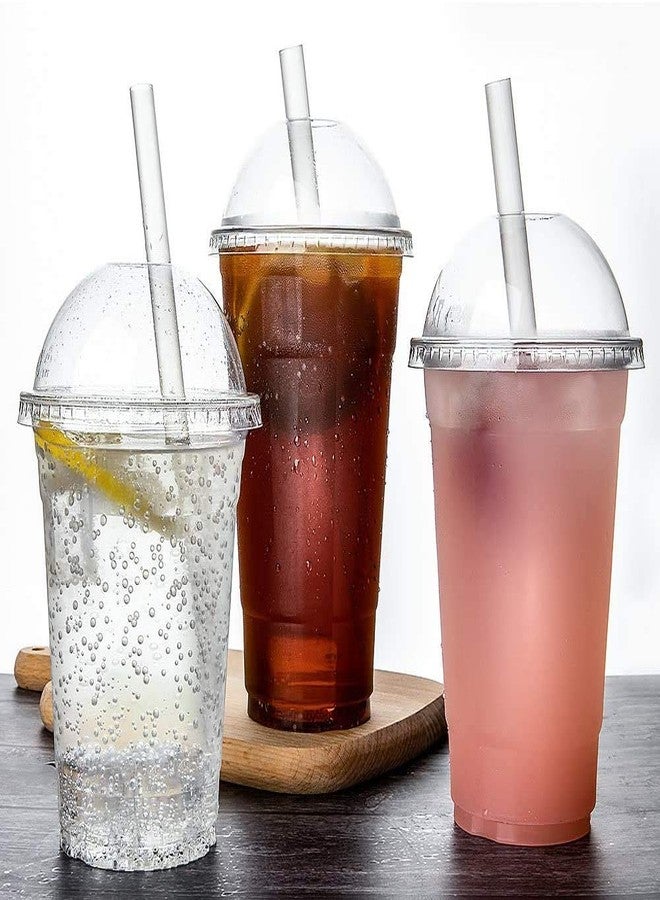 TashiBox [ 16oz - 100 Set Plastic Cups with Dome lids Clear, Iced Coffee, Smoothie, Juice, Soda, Cocktail and Party Cups - Image 1