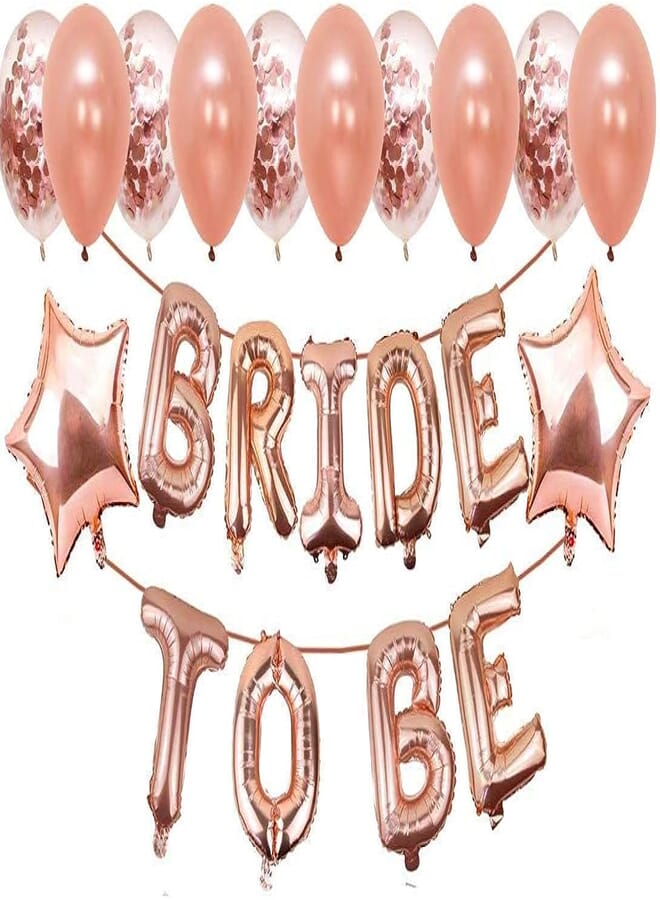 Secret 16inch Bride to Be Foil Balloons + 10 Rose Gold Chrome Confetti Balloons + 2 Rose Gold 18 inch Star Foil Balloons