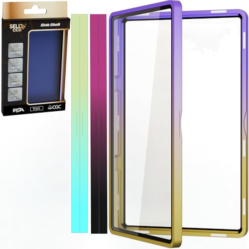SellCCG PSA Slab Shell Case Graded Card Guard PSA TAG CGC Metal Magnetic UV Protection Glass Display Bumper Box Protector 3PC Gradient PurpleBlack BlueYellow VioletGold - Image 1
