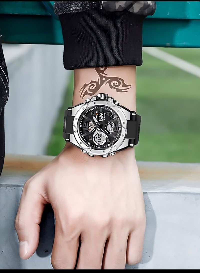 يزلر ساعة Yezler للرجال باللون الفضي الرياضية التكتيكية – ساعة رقمية مقاومة للماء مع توقيت مزدوج، ساعة بقاء خارجية مع موقت مضيء ومنبه إلكتروني قوي - Image 2