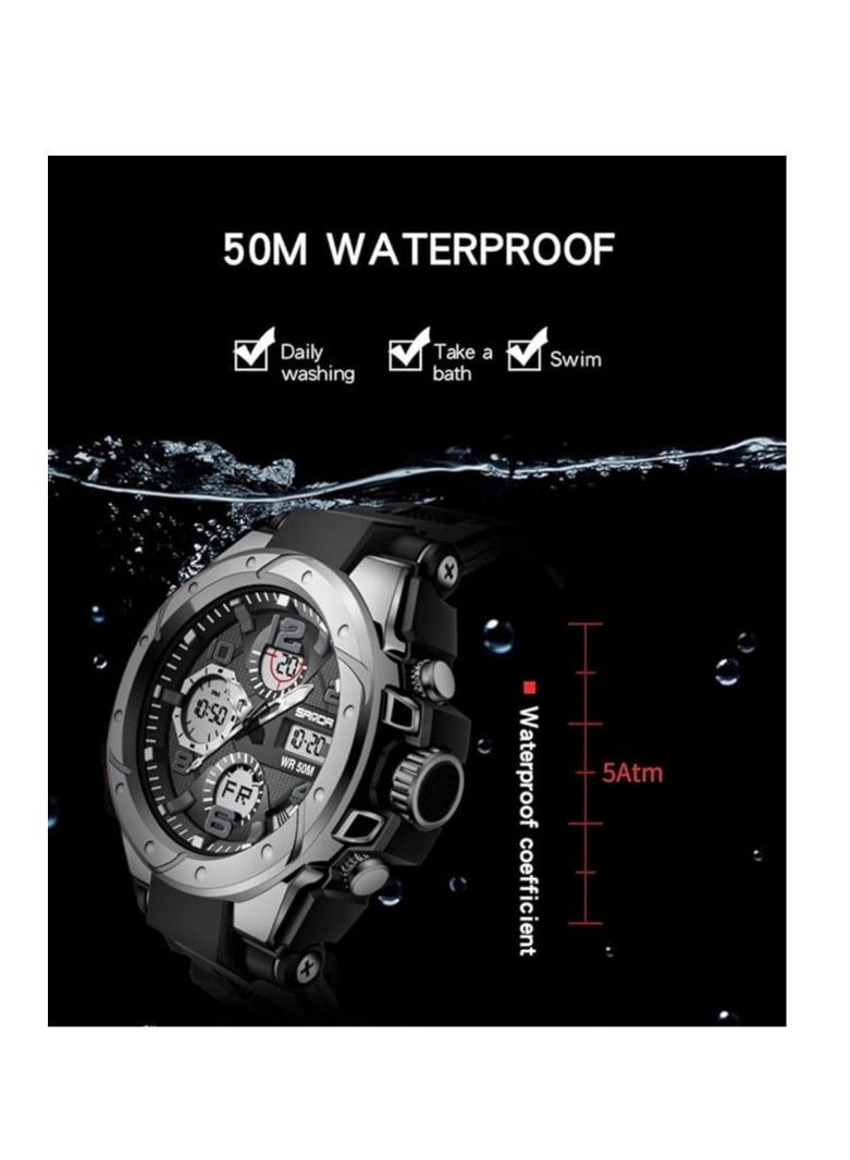 يزلر ساعة Yezler للرجال باللون الفضي الرياضية التكتيكية – ساعة رقمية مقاومة للماء مع توقيت مزدوج، ساعة بقاء خارجية مع موقت مضيء ومنبه إلكتروني قوي - Image 4