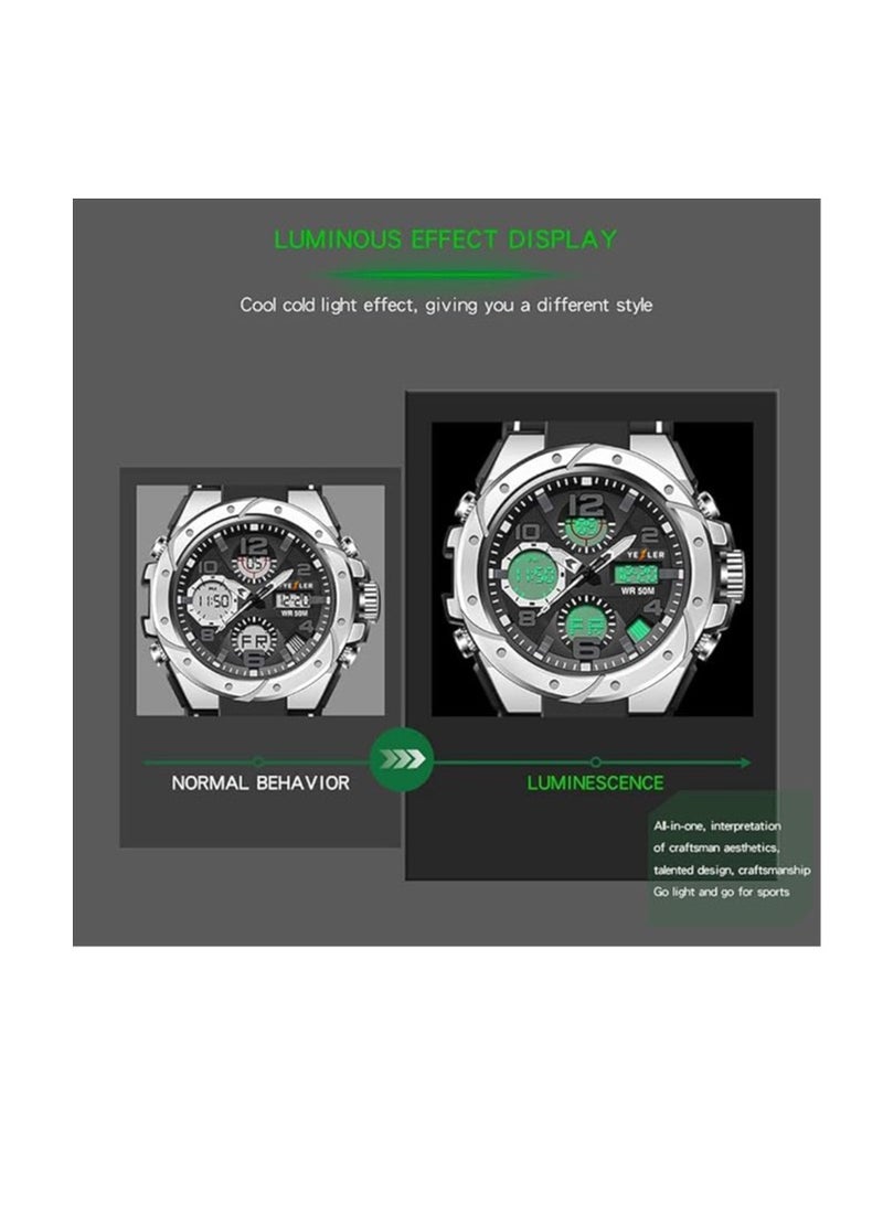 يزلر ساعة Yezler للرجال باللون الفضي الرياضية التكتيكية – ساعة رقمية مقاومة للماء مع توقيت مزدوج، ساعة بقاء خارجية مع موقت مضيء ومنبه إلكتروني قوي - Image 5