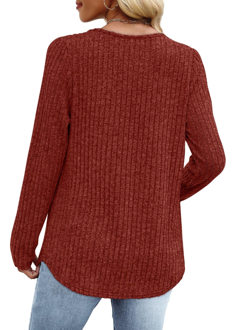 WIHOLL Womens Long Sleeve Shirts Early Fall Outfits for Women 2025 Fashion Clothing Business Casual Lightweight Sweaters Plus Size Fall Clothes Tops Winter Clothing Loose Fit Teacher Outfits Caramel 3XL - Image 5