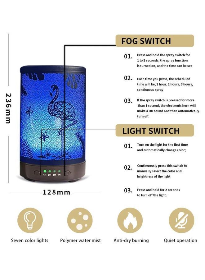 Essential Oil Diffuser With 120 Ml Capacity. Metal Aromatherapy Diffuser With Auto Shut Off Protection, Waterless, 7 Selectable Led Colors, for Home, Office, Spa, Flamingo - Image 3