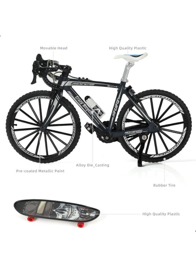 1:8 Scale Finger Bike Bicycle Model Toy Mini Bike Model Toy Bicycle Ornament for Home Decorated Die-cast Metal Silver Bike Model Decoration with Finger Skateboard Toy Figure Kit for Kid Adult - Image 3
