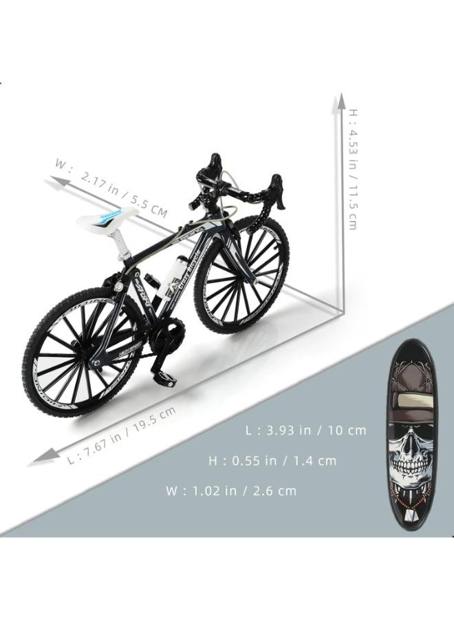 1:8 Scale Finger Bike Bicycle Model Toy Mini Bike Model Toy Bicycle Ornament for Home Decorated Die-cast Metal Silver Bike Model Decoration with Finger Skateboard Toy Figure Kit for Kid Adult - Image 2