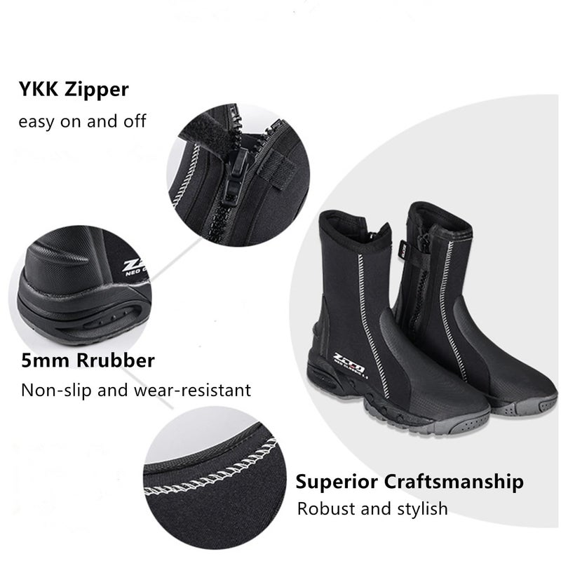 ZCCO 5mm Neoprene Diving Boots with Anti-Slip Rubber Sole, Scuba Snorkeling Boots for Water Sports, Black (black, 6) - Image 3
