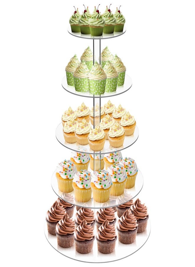 Limbeuuu 5 Tier Round Cupcake Stand for 50 Cupcakes, Acrylic Clear Cupcake Display Stand, Cupcakes Holder Stands for Birthday Party Baby Shower - Image 1