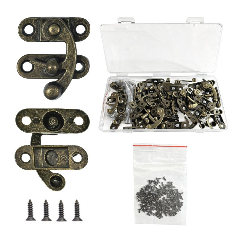 LEFTSTARER 24 Pieces Thickened Solid Hasp Latches Locks Hooks, Antique Vintage Decorative Hasp Latches with Screws for Jewelry Box Wooden Cabinet Door, Cat Door Gate, Zinc Alloy (Bronze-24pieces) - Image 1