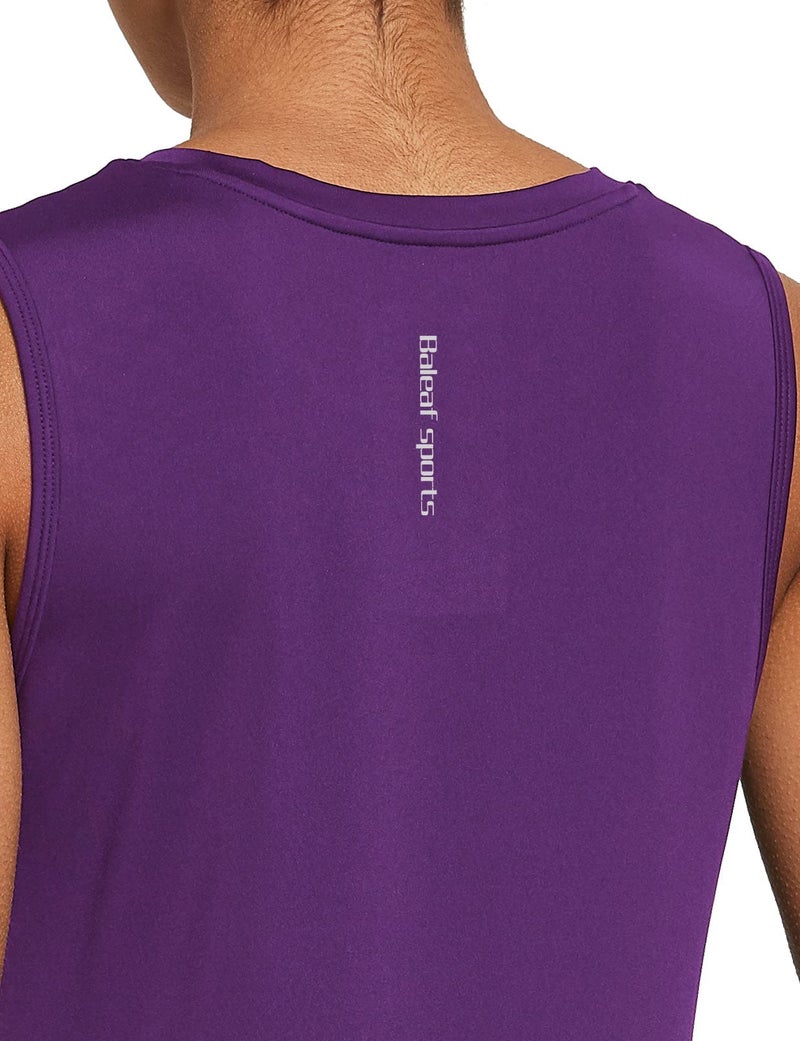 baleaf Women's Sleeveless Workout Shirts Exercise Running Tank Tops Active Gym Tops Purple Size M - Image 4