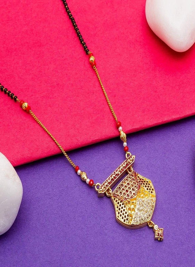 Aadita Daily Mangalsutra Gold Plated and American Diamond Mangalsutra for Women (Golden) (DT2055MS) - Image 3