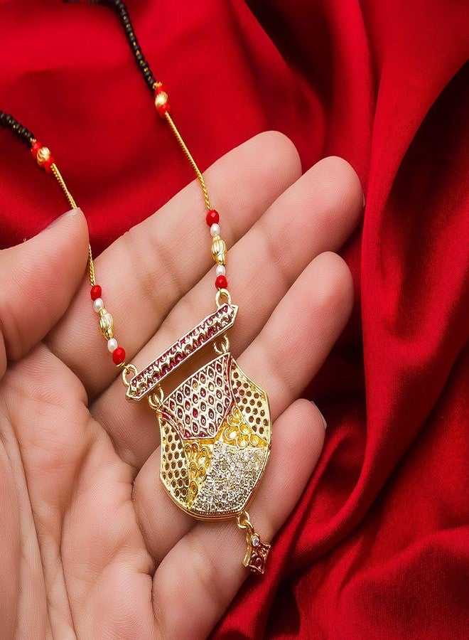 Aadita Daily Mangalsutra Gold Plated and American Diamond Mangalsutra for Women (Golden) (DT2055MS) - Image 4