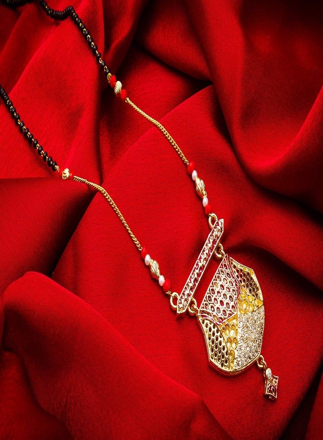 Aadita Daily Mangalsutra Gold Plated and American Diamond Mangalsutra for Women (Golden) (DT2055MS) - Image 2