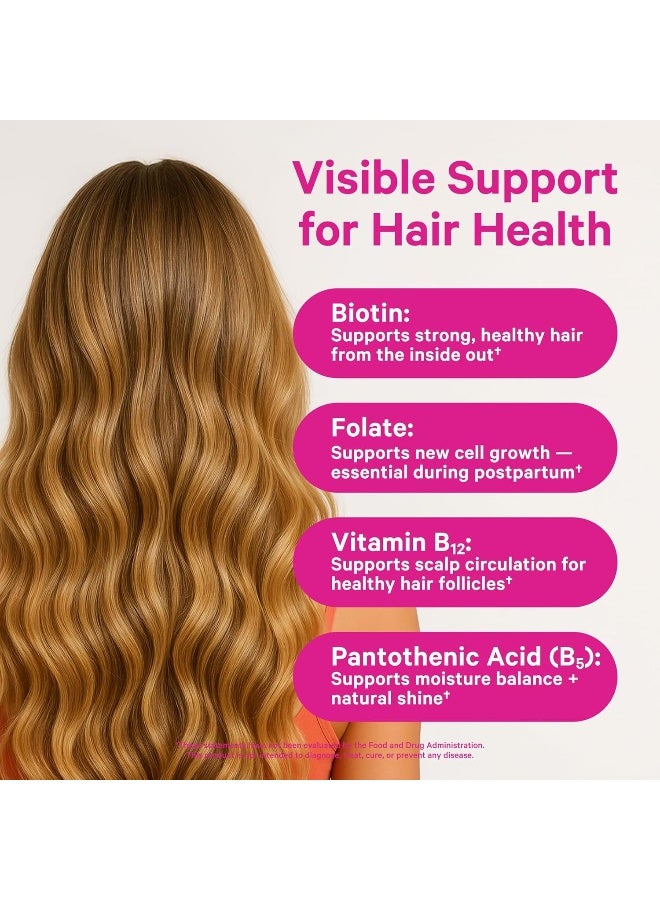 Pink Stork جواهر الشعر بعد الولادة - البيوتين مع فيتامين E، حمض البانتوثينيك، B6 و B12 لشعر وبشرة وأظافر جميلة وقوية - 60 حبة جيلاتينية - Image 3