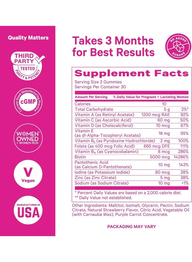 Pink Stork جواهر الشعر بعد الولادة - البيوتين مع فيتامين E، حمض البانتوثينيك، B6 و B12 لشعر وبشرة وأظافر جميلة وقوية - 60 حبة جيلاتينية - Image 4