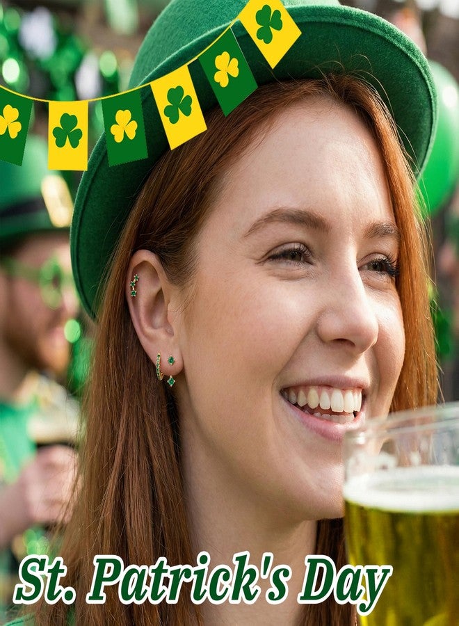 Poxtex Gold Green St Patricks Day Earrings for Women, Saint Patricks Jewelry Accessories Shirts Outfits, May Birthstone Earring Stud Hoops Gifts - Image 4