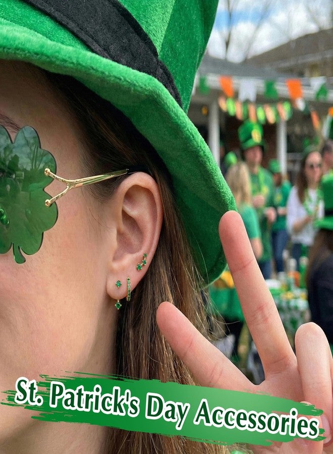 Poxtex Gold Green St Patricks Day Earrings for Women, Saint Patricks Jewelry Accessories Shirts Outfits, May Birthstone Earring Stud Hoops Gifts - Image 3