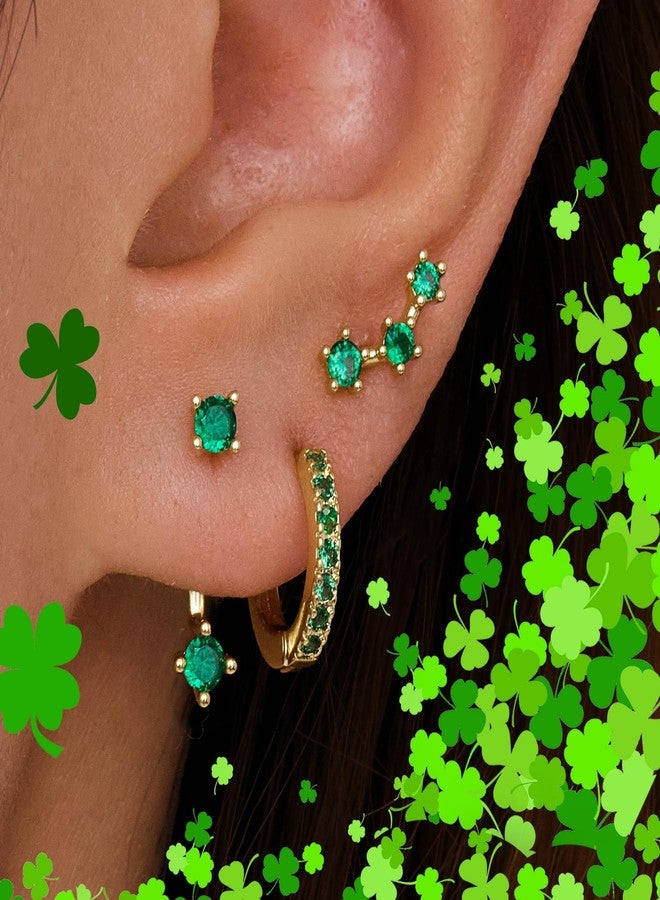 Poxtex Gold Green St Patricks Day Earrings for Women, Saint Patricks Jewelry Accessories Shirts Outfits, May Birthstone Earring Stud Hoops Gifts - Image 5