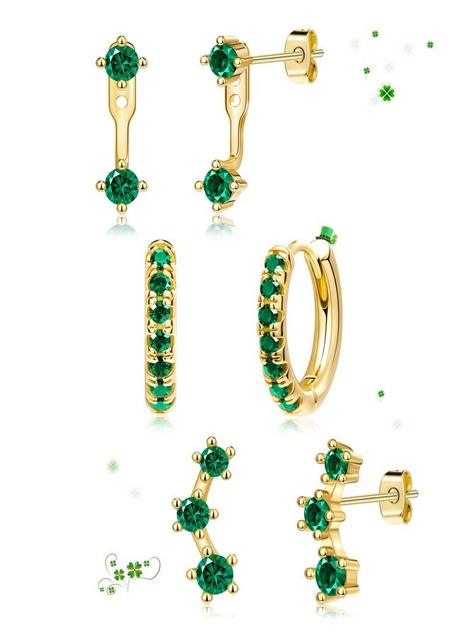 Poxtex Gold Green St Patricks Day Earrings for Women, Saint Patricks Jewelry Accessories Shirts Outfits, May Birthstone Earring Stud Hoops Gifts - Image 1