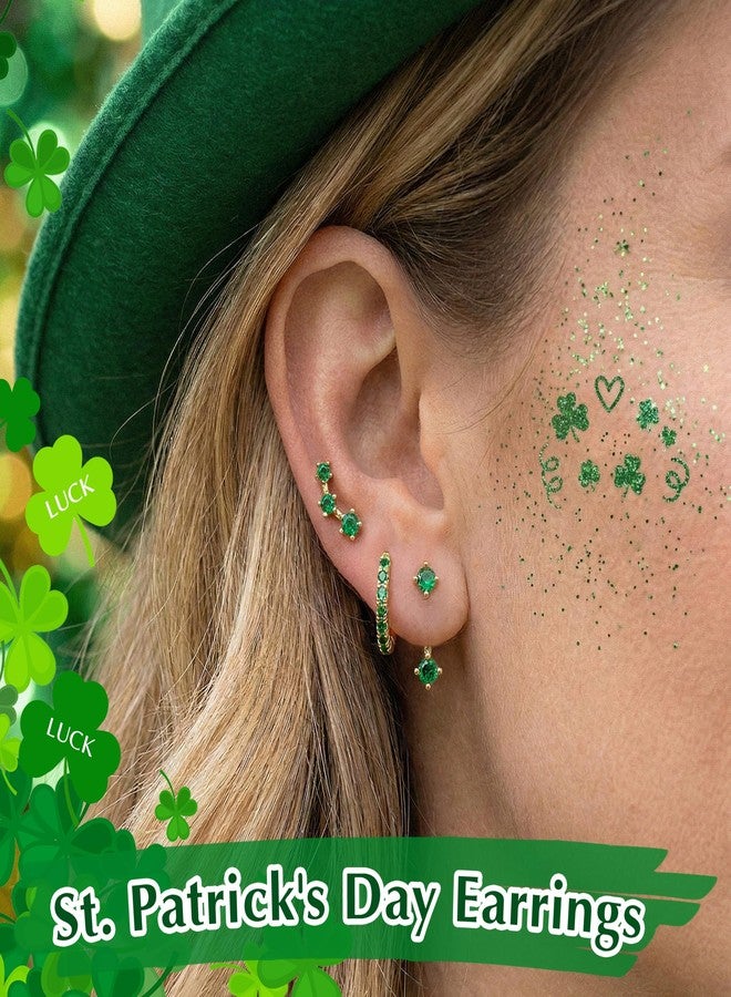 Poxtex Gold Green St Patricks Day Earrings for Women, Saint Patricks Jewelry Accessories Shirts Outfits, May Birthstone Earring Stud Hoops Gifts - Image 2