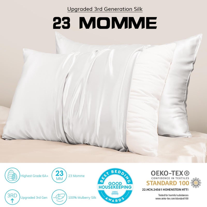 PROMEED PROMEED 100% Mulberry Silk Pillowcase King Size White  Grade 6a+ 23 Momme Silk Pillow Case for Sensitive Skin  Soft Anti Acne Pillowcase with Zipper (King 20""x36""  White) - Image 2