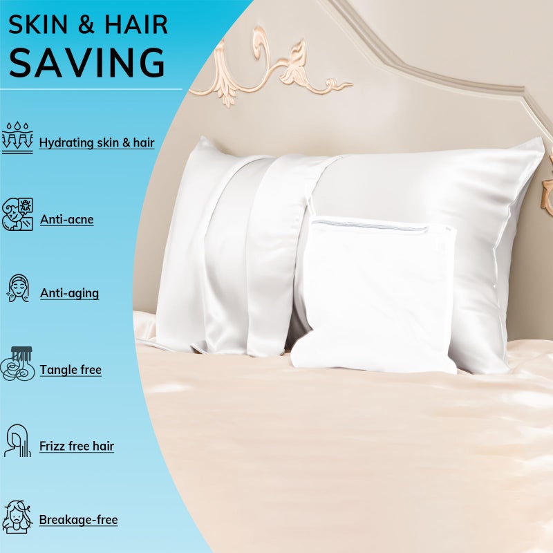 PROMEED PROMEED 100% Mulberry Silk Pillowcase King Size White  Grade 6a+ 23 Momme Silk Pillow Case for Sensitive Skin  Soft Anti Acne Pillowcase with Zipper (King 20""x36""  White) - Image 3