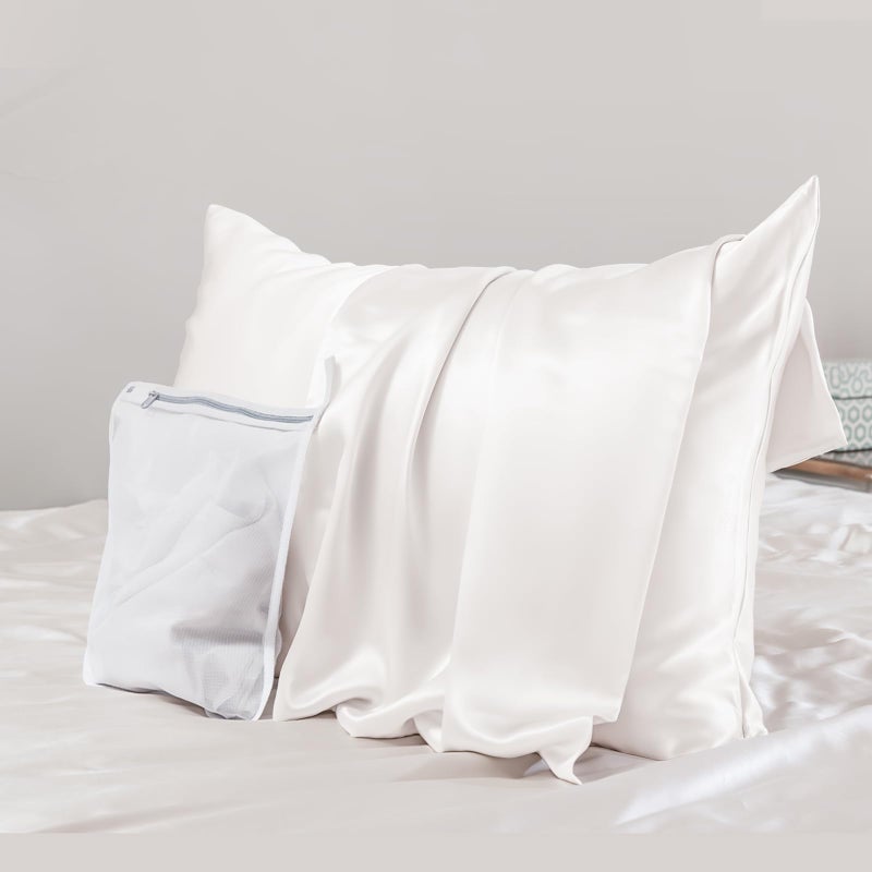 PROMEED PROMEED 100% Mulberry Silk Pillowcase King Size White  Grade 6a+ 23 Momme Silk Pillow Case for Sensitive Skin  Soft Anti Acne Pillowcase with Zipper (King 20""x36""  White) - Image 1