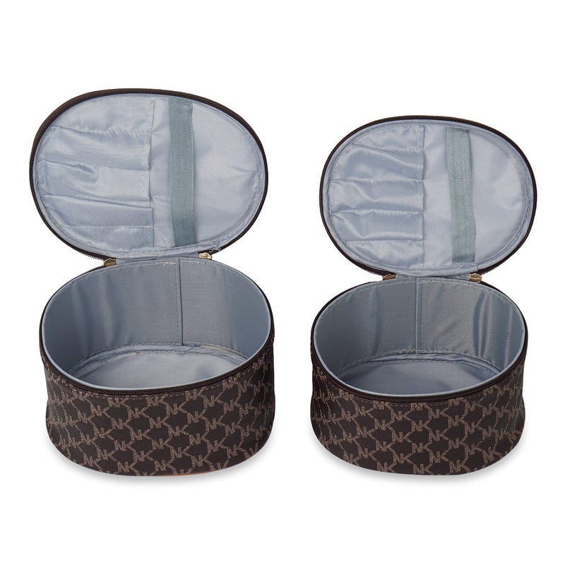 Ayaha Set of 2piece Makeup Box Cosmetic Box Jewellery Box Trousseau Box Vanity Box Organizer Makeup Kit for Girls Big Set Box Makeup Pouch Set Brown - Image 2