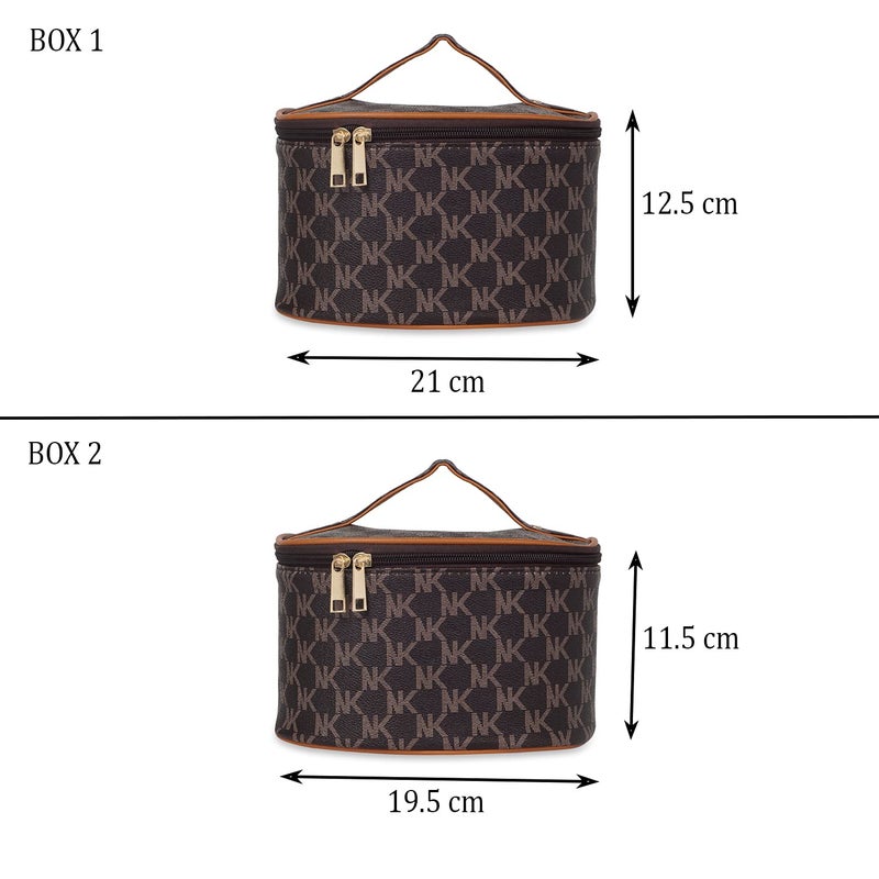 Ayaha Set of 2piece Makeup Box Cosmetic Box Jewellery Box Trousseau Box Vanity Box Organizer Makeup Kit for Girls Big Set Box Makeup Pouch Set Brown - Image 4