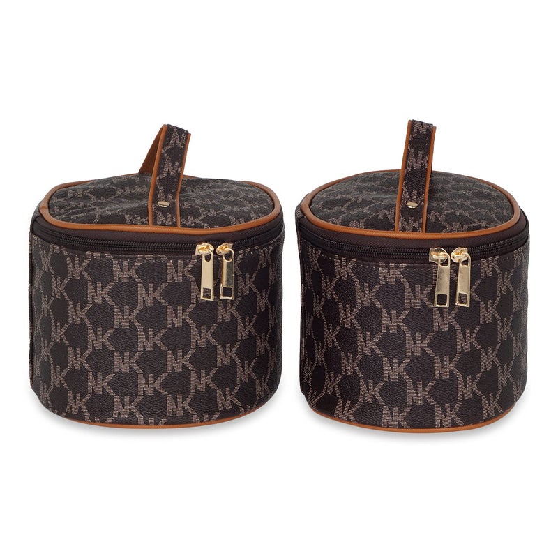 Ayaha Set of 2piece Makeup Box Cosmetic Box Jewellery Box Trousseau Box Vanity Box Organizer Makeup Kit for Girls Big Set Box Makeup Pouch Set Brown - Image 5