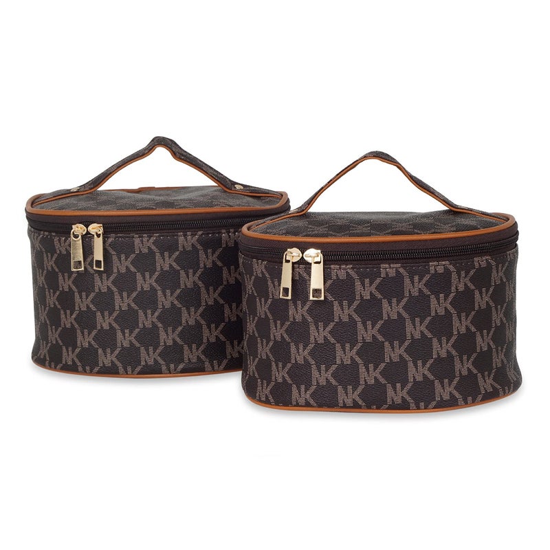 Ayaha Set of 2piece Makeup Box Cosmetic Box Jewellery Box Trousseau Box Vanity Box Organizer Makeup Kit for Girls Big Set Box Makeup Pouch Set Brown - Image 1