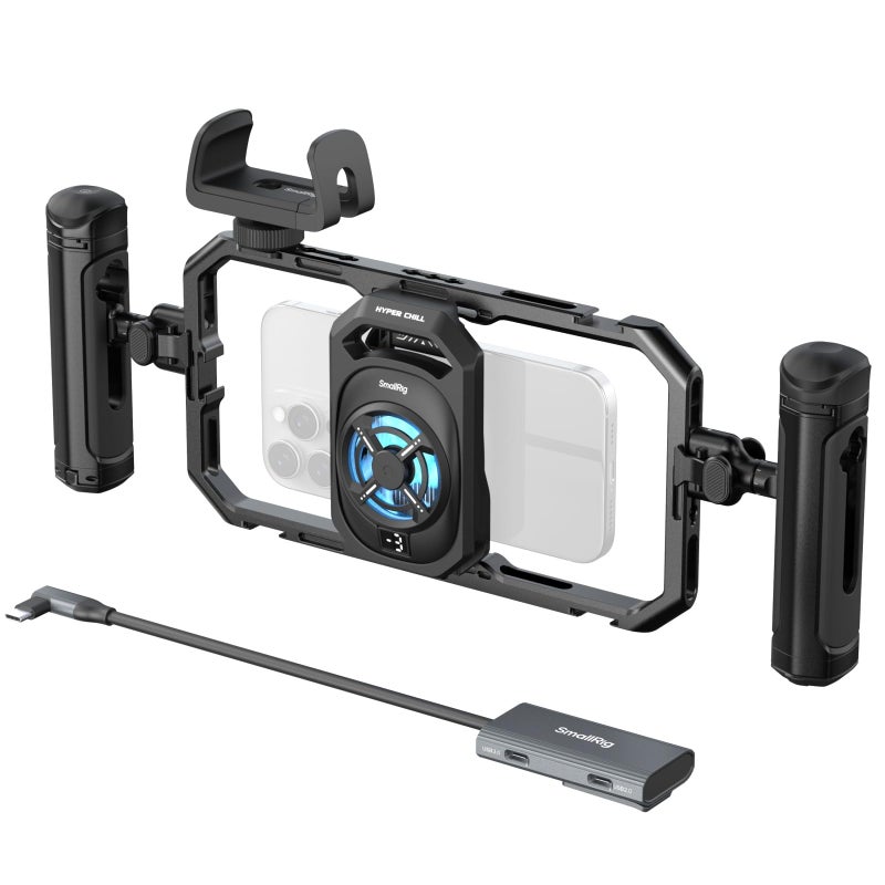 SMALLRIG AllinOne Cooling Dual Handle Phone Cage Kit for iPhone 1716Android 15W Active Cooler 4in1 USBC Hub Universal Compatibility 2531 Phones for Live Streaming 5276 - Image 2