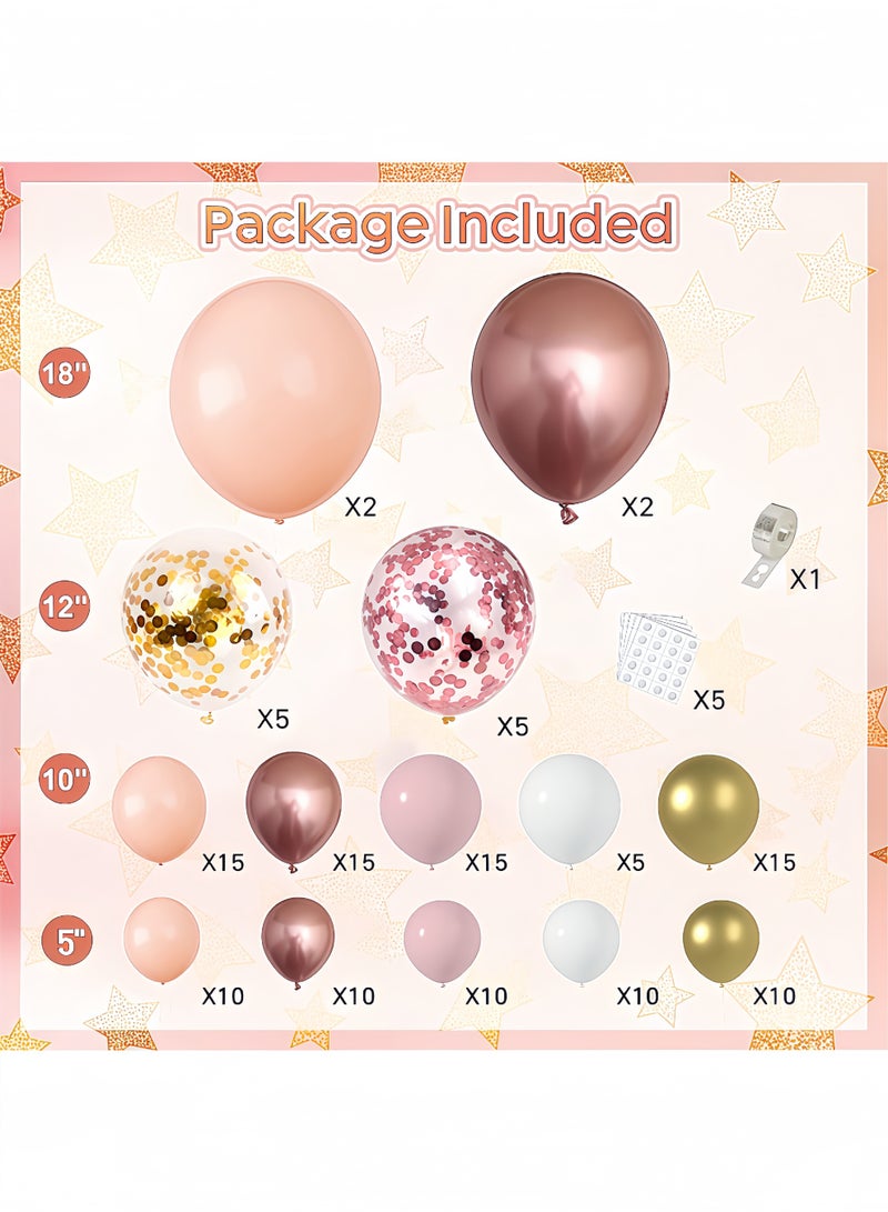 Peachjoy طقم زينة بالونات باللون الوردي الذهبي، وردي باهت، ذهبي معدني، أبيض غير لامع، وبالونات كونفيتي باللون الوردي الذهبي، أفكار لحفلات الزفاف، حفلات الاستحمام العرائسي، حفلات الأميرات، أعياد ميلاد الفتيات، زينة حفلات الاستحمام للأطفال - Image 2