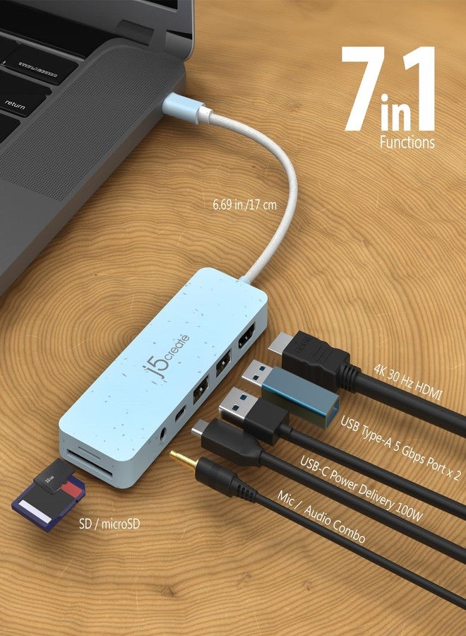 j5create USB-C Multi-Port Hub with Power Delivery with 4K HDMI/2 USB-A 5Gbps/PD 100W Charging SD&Micro SD/3.5mm Audio | for MacBook Pro&Air/iPad Pro/iMac/Surface/XPS/Thinkpad/Galaxy/and More(JCD373ER) - Image 3